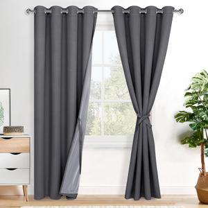 XWZO 100% Blackout Curtains 84 Inches Long with Tiebacks- Heat and Full Light Blocking, Thermal Insulated Window Panels with Grommets for Bedroom/Nursery, Dark Grey, W52 x L84, Set of 2 Draperies