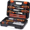 REXBETI 10pcs Premium Wood Chisel Set, 6pcs Wood Chisel with 1 Honing Guide, 1 Sharpening Stone and 2 Carpenter Pencils, Heat-Treated Cr-V Alloy Blades