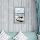 Seascape Beach Decor Wall Art: Ocean Coastal Boat Sea Bird Rustic Wooden Framed Painting Print Seagull Scene Artwork Seaside Relaxing Picture Decor for Bedroom Bathroom Living Room 24x16 Inch
