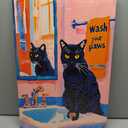 Funny Black Cat Canvas Wall Art Wash Your Little Paws Trendy Cat Painting Picture Wall Decor Colorful Cute Cat Poster Print Artwork for living room bedroom toilet bathroom Home Decoration, 24x16