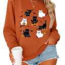 sidupili Halloween Sweatshirt Women Spooky Season Cute Black Cat Ghost Sweatshirts Fall Embroidered Pullover Top(P2,XL)