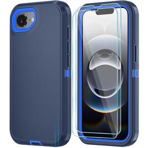 Phone Case for iPhone 16e Case with HD Screen Protector, Heavy Duty Shockproof & DustProof & Dropproof 3-Layer Cover Phone Case for iPhone 16e,DarkBlue