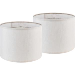 Set of 2 Bamboo Patterned Linen Drum Lampshades, 13 "Top x 13" Bottom x 10 "High (Spider Shaped) Modern off White Desk Lamp Lampshade and Bedside Lamp Replacement Lampshade