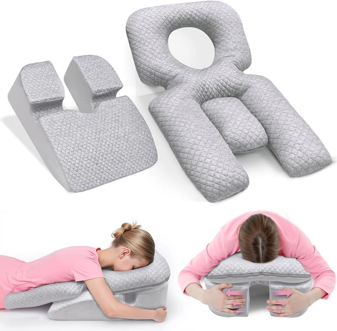 Face Down Pillow After Eye Surgery,BBL Pillow After Surgery Stomach Sleeping Pillow,Home Massage Pillows Faces Down with Shredded Memory Foam and Removable Cover (Gray)