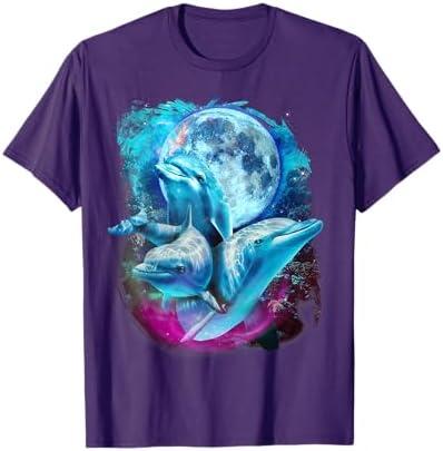 3 Moon Dolphin Funny Sea Creature Bottlenose Fish Art Humor T-Shirt, L