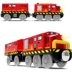Train Toys Battery Operated Locomotive Trains for Wooden Track, Motorized Train for Toddlers with Magnetic Connection, Compatible with Thomas, Brio, Chuggington, Melissa and Doug (Red)