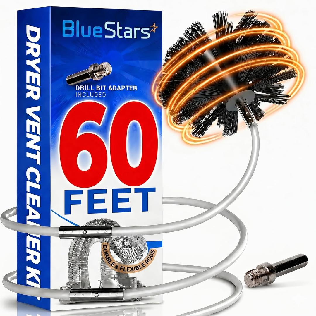 Upgraded 60-Feet Dryer Vent Cleaner Kit with Drill Attachment - Flexible Lint Remover Brush, Extends Up to 60 ft, Works with or Without Power Drill