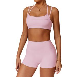 Two Piece Workout Sets For Women Sports Bra Matching High Waist Scrunch Butt Shorts Gym Yoga Athletic Clothes (Small, Pink)