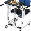 Patient Lift Transfer Chair for Home, 440lbs Capacity,Equipped with a Hydraulic Lift Bar, Commode, and Dining Table4 in 1 Shower Chair with 180 Split Seat, for Elderly Transfer to Bed/Toilet (Blue)