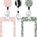 2 Pack Badge Holder and Heavy Duty Retractable Reel, ID Badge Holders with Retractable Clip for Nurse Teacher Student Office Women Men (Chrysanthemum)