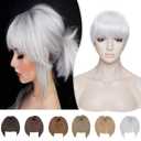 Hairro Clip in Bangs Hair Extensions with Temples, Fringe French Bangs Clips in Hair Toppers Synthetic Hairpieces, for Daily Use/Christmas/Halloween/Rave Party/Cosplay, 6 Inch White Silvery Grey