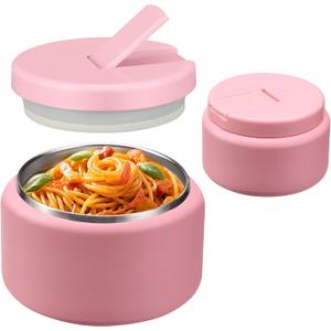 13.5oz Soup Thermo for Hot Food Kids with Buckle Lid Insulated Vacuum Food Jar Wide Mouth Leakproof Stainless Steel Lunch Container- Pink