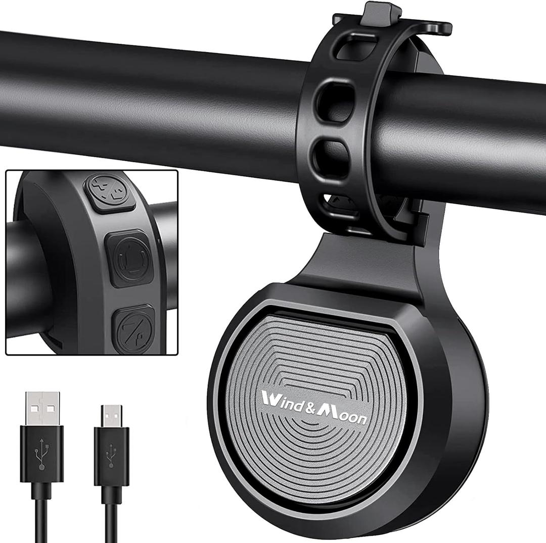 Wind&Moon Electric Bike Bell, 80-130DB Anti-Theft Alarm Adjustable Bike Horn, IPX6 Waterproof with USB Rechargeable Scooter Horn, Bicycle Bell, Warning Horn (Remote Control 4 Tones, 4 Tones, 1 Tone)