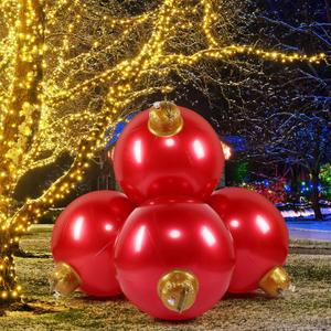Jetec 4 in 1 17.7 Inch Giant Inflatable Christmas Ball PVC Christmas Ornaments Ball Connected and Fixed Outdoor Indoor Decorations Xmas Blow up Ball for Yard Lawn Holiday(Red)