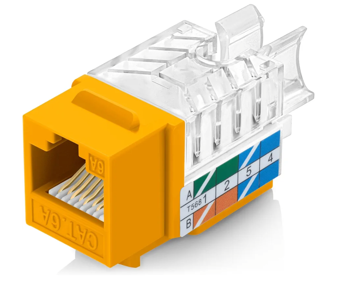 Everest 45° Angled RJ45 Cat6A Keystone Jacks 50-Pack in Yellow - Slim Profile Female RJ45 Connectors - Cat 6A Keystone Jack - Compatible with 45° Angled Speed Termination Tool - 45Term (B0BL3GS7ZY)