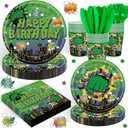 120 PCS Green Hero Party Decorations Include Plates Napkins and Knife and Fork Green Hero Party Supplies Serves 20