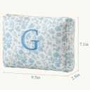 HBselect Initial Quilted Makeup Bag, Cotton Large Travel Makeup Bag, Cute Floral Coquette Make up Bag Cosmetic Bag Toiletry Bag for Women Girls G, 9.5 x 6.3 x 6.3 in