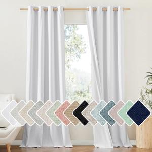 NICETOWN 100% Absolutely Blackout Linen Curtains with Thermal Insulated White Liner, White, 52 inches Wide, 108 inches Length Energy Saving Curtains for Living Room 2 Panels Set, Vertical Blinds