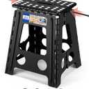 ACKO Folding Step Stool Foldable 16 Inch 400 lbs Capacity, Plastic Stools for Adults and Kids, Collapsible Stools for Kitchen, Stepping Stool with Handle, Black,1 PC