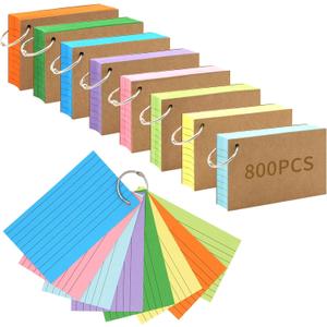 800 PCS Index Cards, 3x5 Inches Colored Flash Cards with Ring, Lined Notecards Ruled Study Card Flashcards Heavy Note Cards for Studying, Learning, School, College…