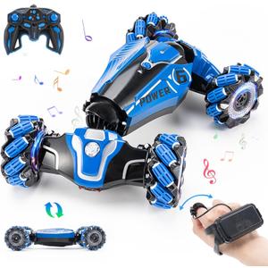 RC Stunt Car, 2.4GHz 4WD Drive Remote Controlled Gesture Sensor Toy Car, Hand Remote Control car with 360 Flipping Light and Music, Children's Toys for Boys and Girls Aged 5-13 (Deep Blue)