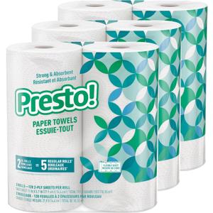 Presto! Paper Towels, 128 Sheet, 6 Rolls | Flex-a-Size | Family Roll | 3 Packs of 2 | White