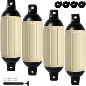 ORLANG 4.5in/5.5in/6.5in/8.5in/10in Boat Fenders, Boat Bumpers for Docking 4 Pack, Inflatable Ribbed Twin Eyes Vinyl Boat Bumpers Fenders with Air Pump,Ropes,Needles