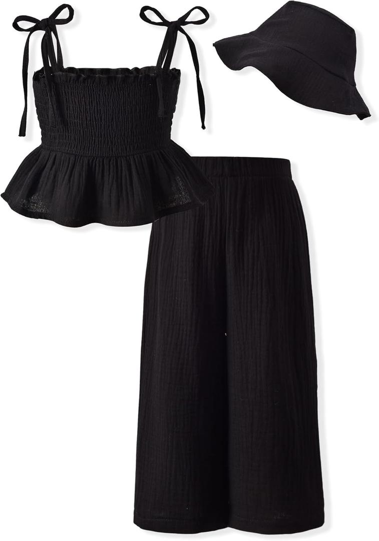 Aalizzwell Toddler Girls Summer Outfit with Hat 5-6T Years (Black)