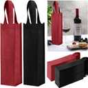 Abbylike 48 Pcs Colorful  Gift Bag Bulk Single  Bag Non Woven  Gift Bags Reusable  Bottle Bag with Handle for Christmas Party Holiday Birthday Wedding Birthday (Black, Red)