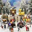 23 Pcs Pre-lit Christmas Village Set LED Houses Village Figurines Accessories Town Building Collection Scene for Holiday Xmas DIY Tabletop, Battery Operated (Not Included) (Classic)