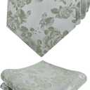Alizeal Mens 3.15inches Rose Pattern Necktie with Floral Handkerchief Set (125-sage Green)