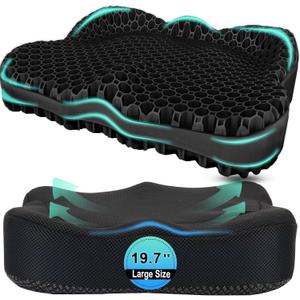 Thicken 19.7in Seat Cushion, Gel Seat Cushion for Long SittingOffice Chair, Wheelchair, Car Cushion, Large Cooling Pad for Back Pain, Sciatica, Tailbone Pain Relief