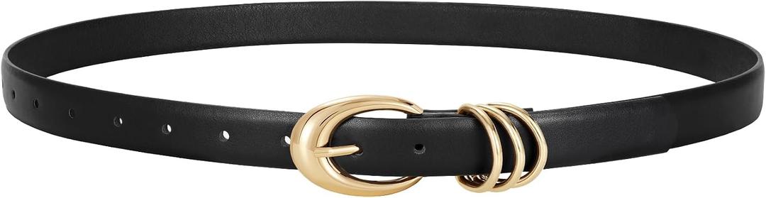 LEACOOLKEY Women's Leather Belt for Jeans Dress Pants Fashion Ladies Leather Belt with Gold Buckle (Black)