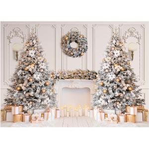 7x5ft Christmas Interior Photography Backdrop White Christmas Fireplace Backdrop Family Photo Holiday Party Decorations Backdrops XY127