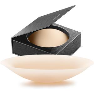 VOCH GALA Nipple Covers for Women with Reliable Stickiness, Invisible Seamless Pasties, Reusable with Portable Storage Box (Large (Fits D+ Cups), Color1-crme)