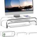 Acrylic Dual Monitor Stand Riser 2 Tier, Modular Laptop Stand for Desk, Multifunctional Desktop Organizer Shelf for PC, iMac, Printer, Detachable Monitor Stand for Office or Home, Clear