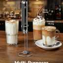 Maestri House Rechargeable Milk Frother with Stand, LunaFro Handheld Electric Foam Maker Waterproof Detachable Stainless Steel Whisk Drink Mixer Foamer for Lattes, Cappuccino (Black)