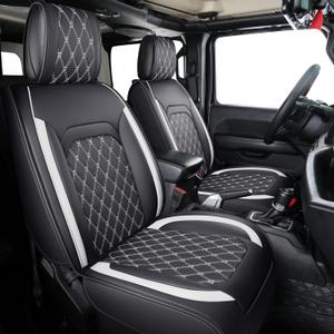Aierxuan Jeep Wrangler JK JL 4-Door Seat Covers Full Set Custom Fit 2007-2026 Unlimited X Rubicon 392 Sahara Willys Sport High Altitude 4X4 Truck Pickup Waterproof Faux Leather (Full Set/Black-W)