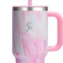 Hydro Flask Travel Tumbler with Handle, Lid and Straw - Insulated Stainless Steel in 32 Oz Jelly Pink