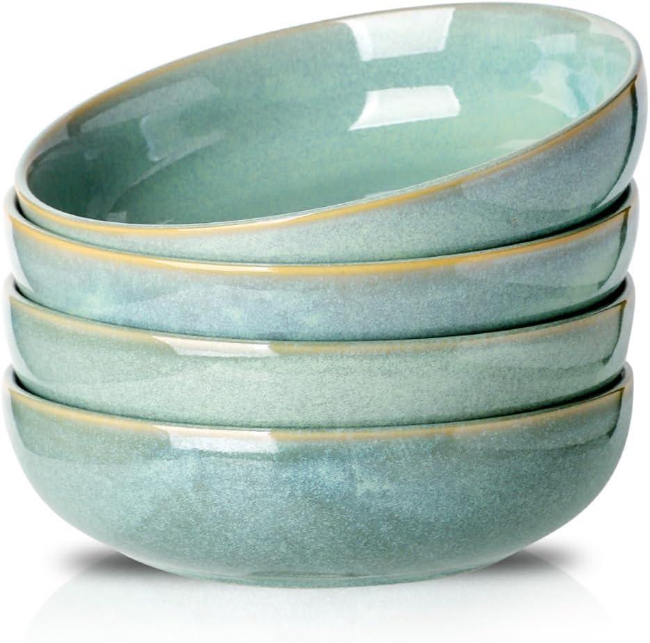 HVH 8.5 inch Large Pasta Bowls Set of 4, 46oz Big Salad Bowl Set of 4, Shallow Bowls, Dinner Bowls Set, Ceramic Bowls Set Microwave and Dishwasher Safe, Smooth glaze (Turquoise) HVH 8.5 inch Large Pasta Bowls Set of 4, 46oz Big Salad Bowl Set of 4, Shallow Bowls, Dinner Bowls Set, Ceramic Bowls Set Microwave and Dishwasher Safe, Smooth glaze (Turquoise)