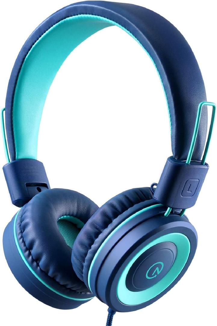 Kids Headphones - noot products K11 Foldable Stereo Tangle-Free 3.5mm Jack Wired Cord On-Ear Headset for Children/Teens/Boys/Girls/Smartphones/School/Kindle/Airplane Travel/Plane/Tablet (Navy/Teal) (4 x 5 x 2 in)