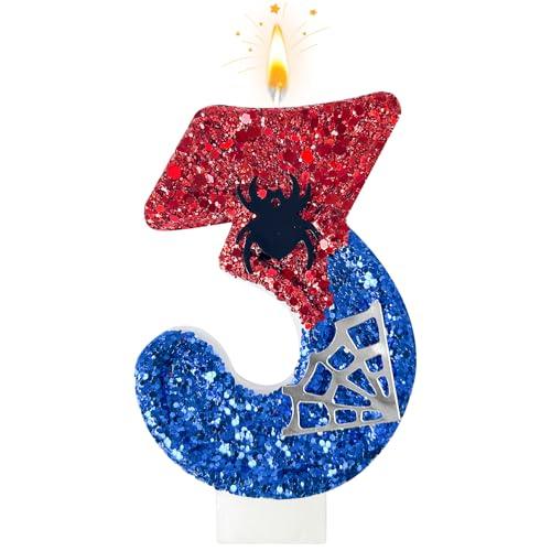 WQINX Red and Blue with Silver Spider Web Birthday Candles, Spider Cartoon Theme Happy Candle Cake Decoration Suitable for Boys and Girls Children's Party Supplies (3)
