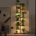 Solatmos Bamboo Plant Stand With Grow Lights Indoor Plants Outdoor Corner Plant Shelf Flower Stands for Living Room Patio Garden Corner Balcony (light brown)