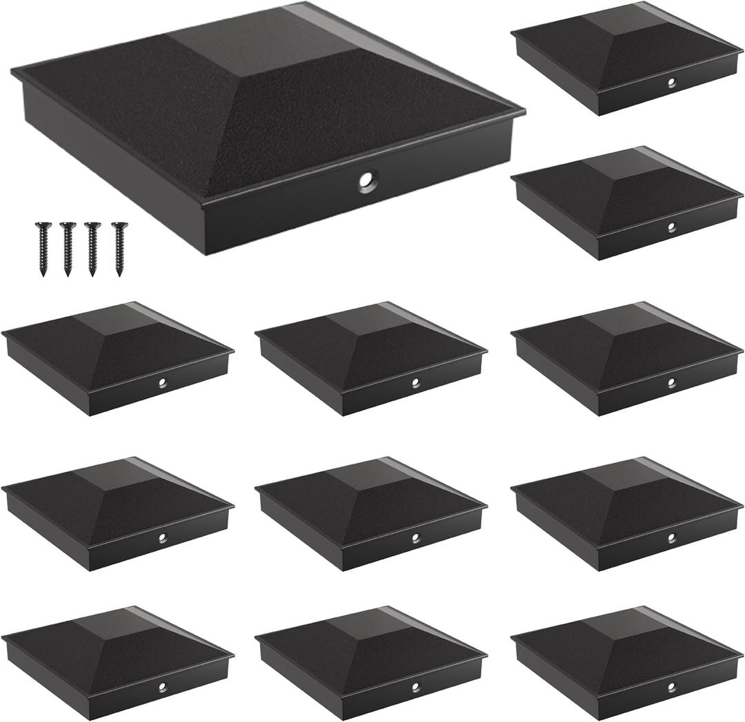 6x6 Post Caps for 5.5inx5.5in Wood Fence Post, Water-Proof UV-Proof Weather Resistance Durable PP Plastic Decking Post Top Cap Cover with Mounting Screws, 12 Pcs, Black, 6x6in 12Pcs