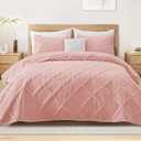 Exclusivo Mezcla Quilt Set Oversized King Size, 3 Pieces Blush Pink Cal King Quilt Bedding Set, Lightweight Quilts Soft Bedspreads Modern Striped Coverlets for All Seasons