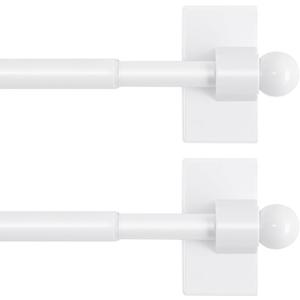 H.VERSAILTEX 2 PACK Magnetic Curtain Rods for Metal Doors, 16 to 28 Inch, 1/2 Inch Diameter, Multi-Use Adjustable Appliances for French Doors Magnetic Cafe Curtain Rod(White)