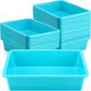 Hoteam 18 Pcs Flat Storage Organizer Bins Letter Size Paper Tray Classroom Storage Plastic Art Trays Classroom Pencil Organizer Baskets for School Office Teacher Book Organization(Light Blue)