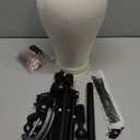 PWEOUKE 22 Inch Canvas Wig Head with Stand for Wigs ,14-22 Inch Height Adjustable Wig Stand Tripod with Canvas Block Wig Head,Manikin Head Block Set for Cosmetology with Wig Stand and Storage Bag (White)