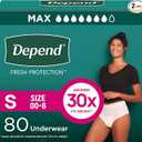 Depend Fresh Protection Adult Diapers, Incontinence & Postpartum Bladder Leak Underwear for Women, Disposable, Maximum, Small, Blush, 80 Count (2 Packs of 40), Packaging May Vary