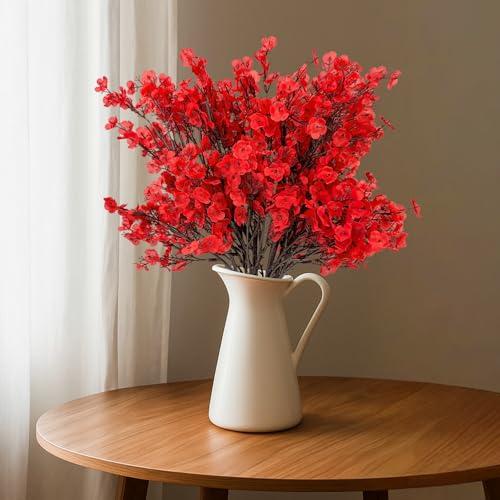 Red Artificial Flowers Plants for Christmas Home Decor Indoor 10 PCS, Fake Silk Babys Breath Realistic Bouquet, Faux Fall Stems Picks for Vases, Floral Arrangement Decorations for Tables Centerpieces